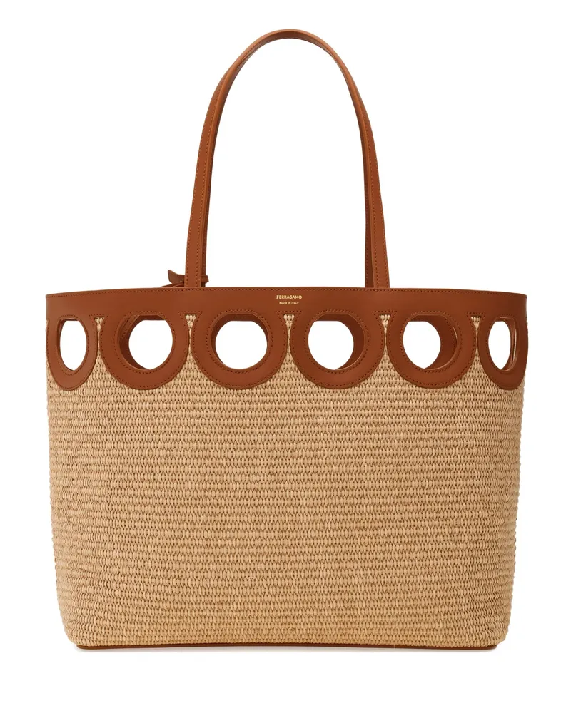 Ferragamo Large Raffia Tote Bag Neutrals