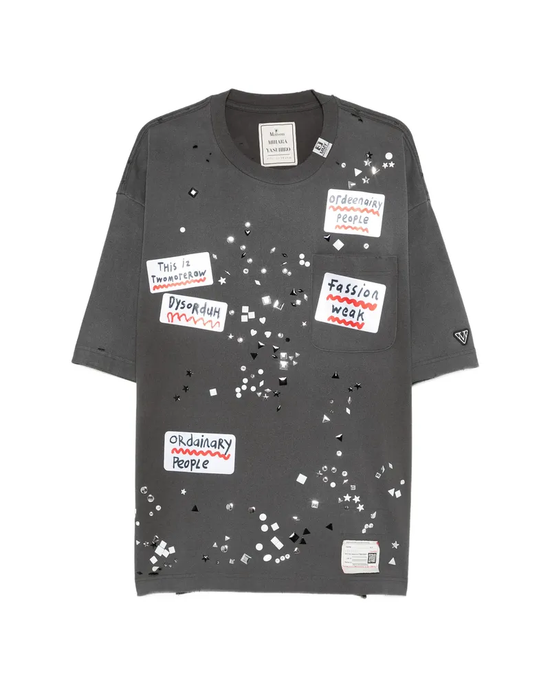 MIHARAYASUHIRO Sticker-embellished T-shirt Grey