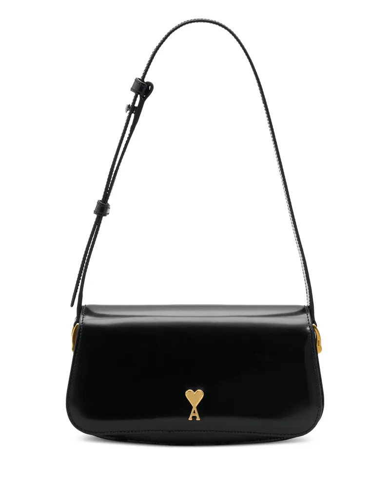 AMI Paris Paris Paris Leather Shoulder Bag Black
