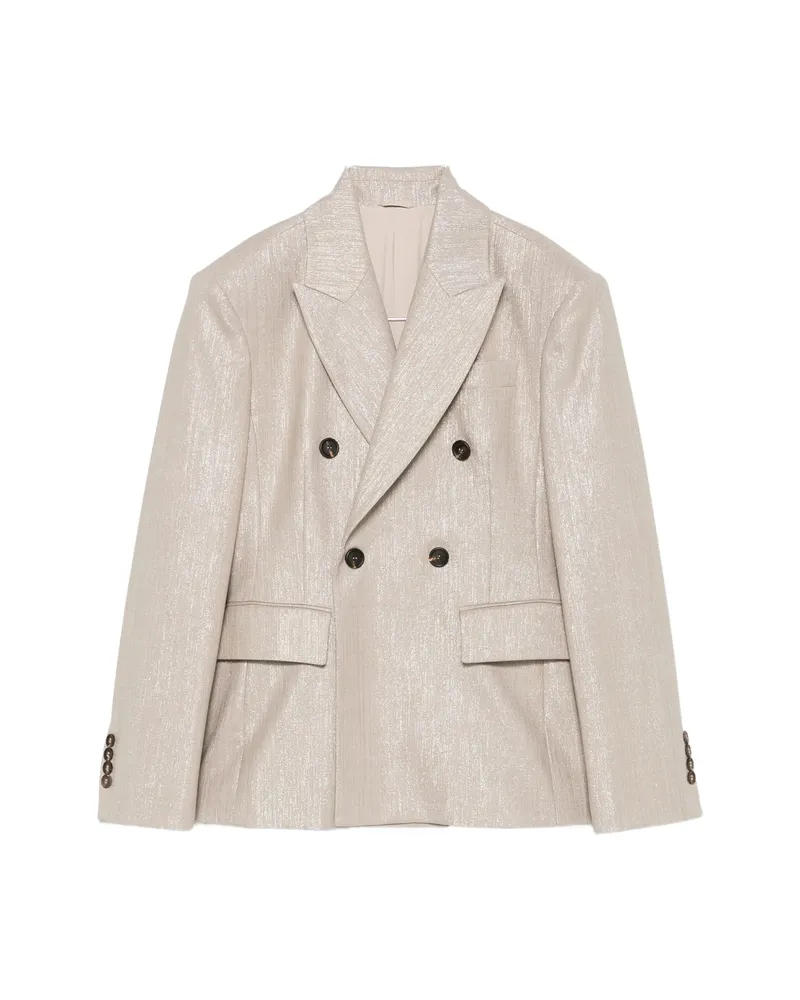 Brunello Cucinelli Double-breasted Metallic-effect Blazer Neutrals