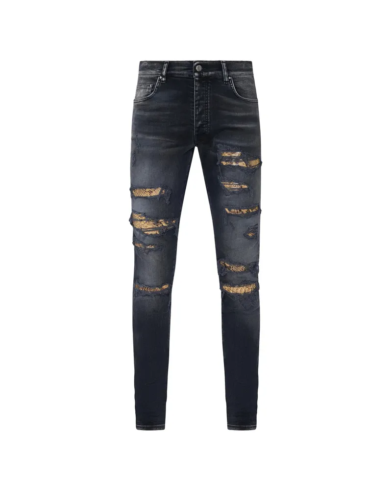 Amiri Snake Thrasher Denim Skinny Jeans Black