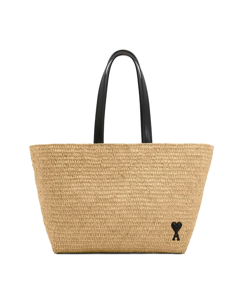 AMI Paris Large Ami De Coeur Raffia Tote Bag Neutrals