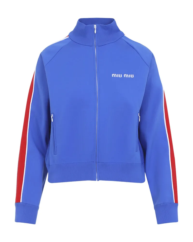 Miu Miu Logo-detail Zip-up Sweatshirt Blue