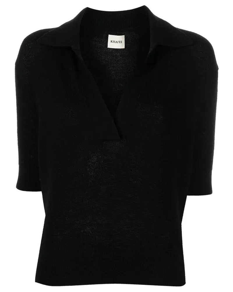 KHAITE Jo Shortsleeved Cashmere Polo Top Black