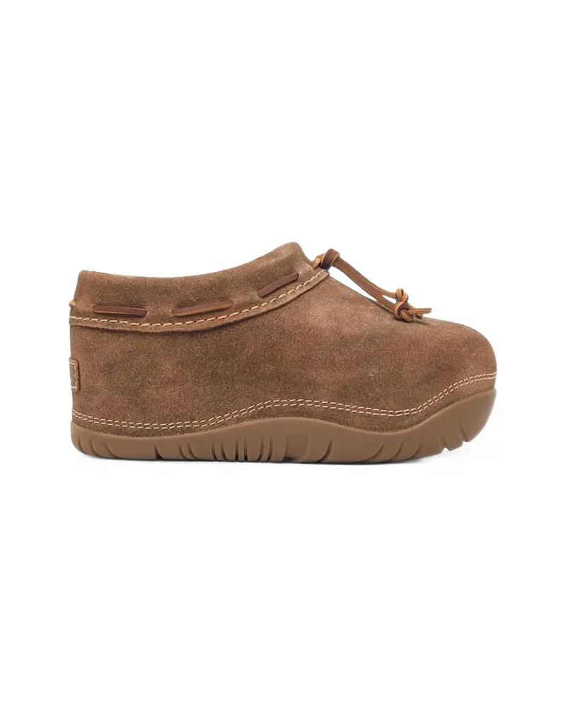 UGG Leather-lace Platform Slippers Brown