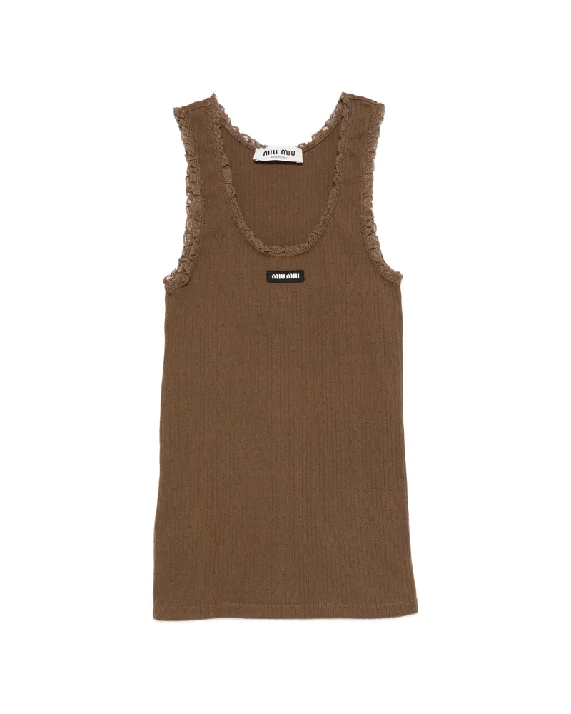 Miu Miu Lace-trim Tank Top Brown