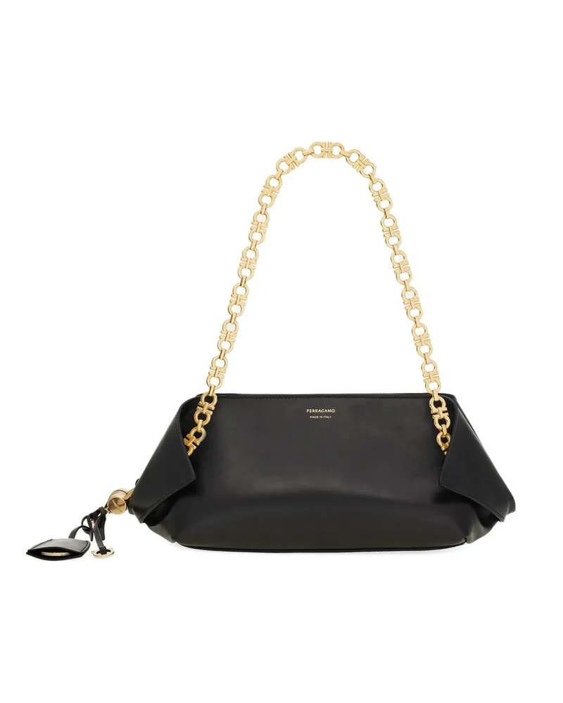 Ferragamo Gancini-chain Folded Shoulder Bag Black
