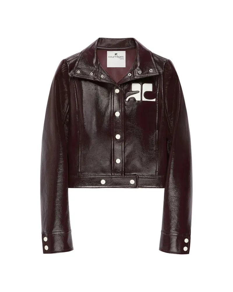 Courrèges Vinyl-effect Logo-plaque Cropped Jacket Red