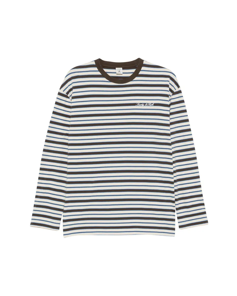 SPORTY & RICH Striped-pattern Logo-embroidered T-shirt Neutrals