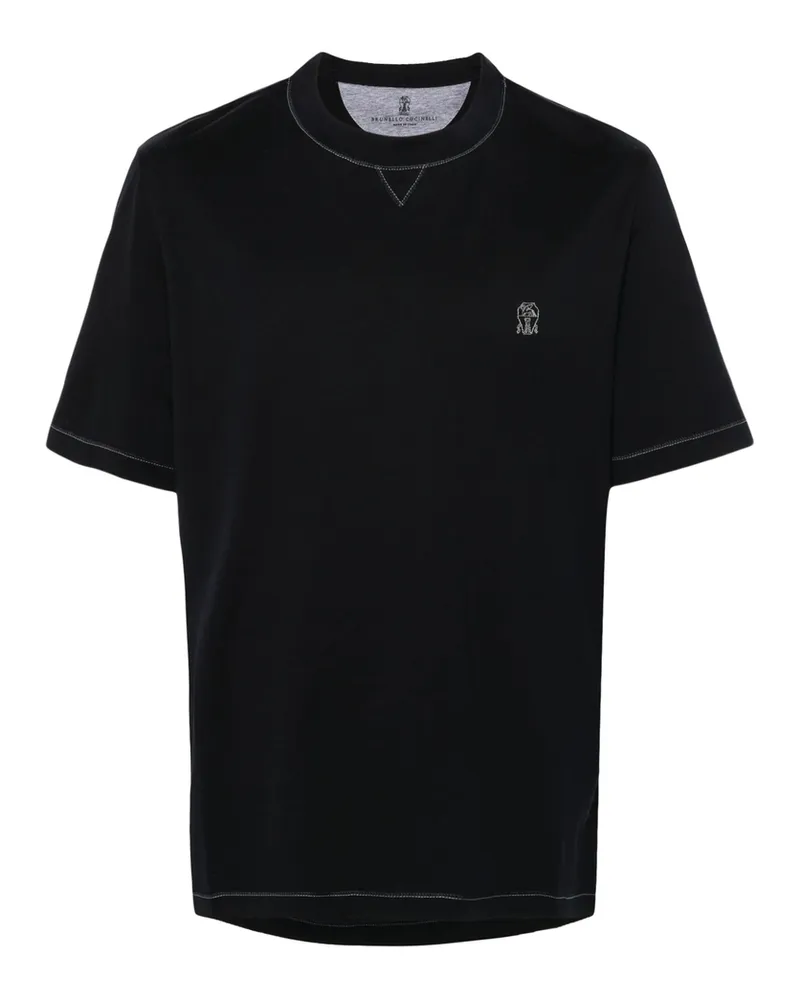 Brunello Cucinelli Contrast-stitching T-shirt Blue