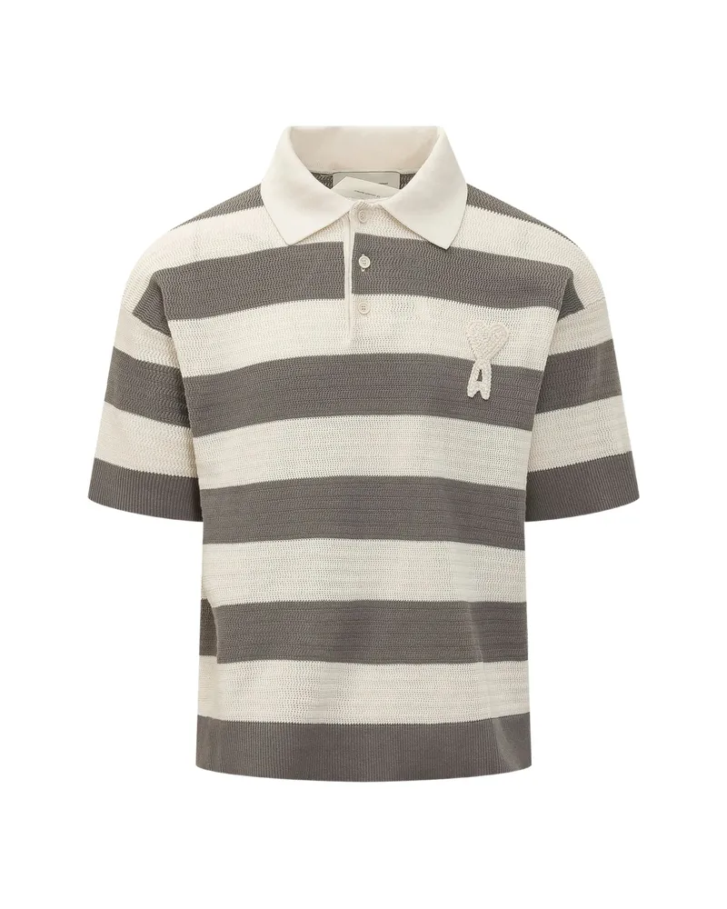 AMI Paris Striped Polo Shirt Neutrals