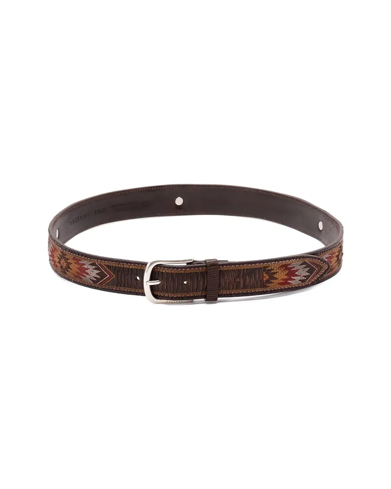 Orciani Embroidered Leather Belt Brown