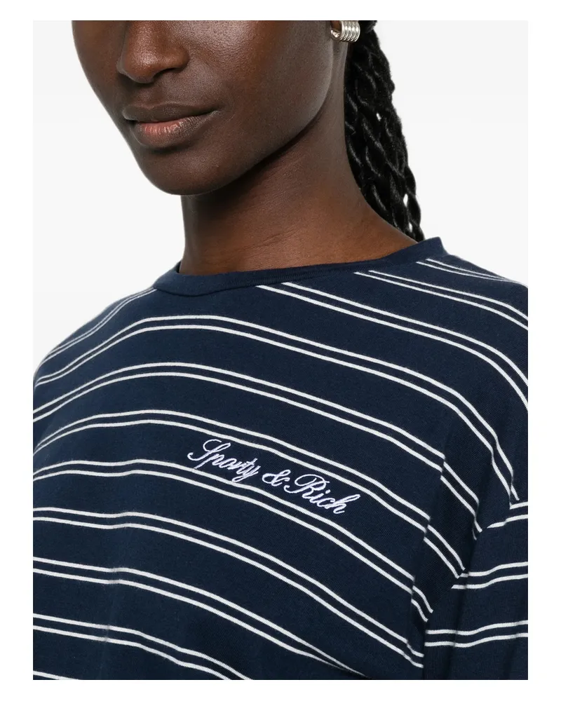 SPORTY & RICH Signature Logo Striped Long-sleeve T-shirt Blue