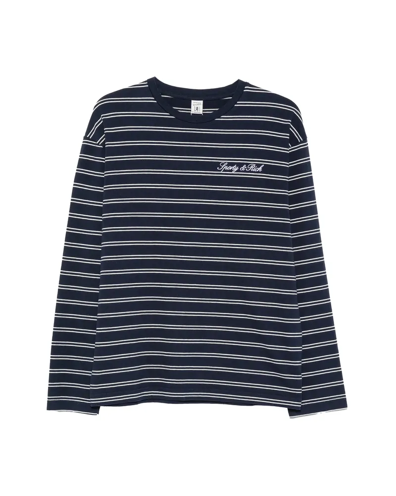 SPORTY & RICH Signature Logo Striped Long-sleeve T-shirt Blue