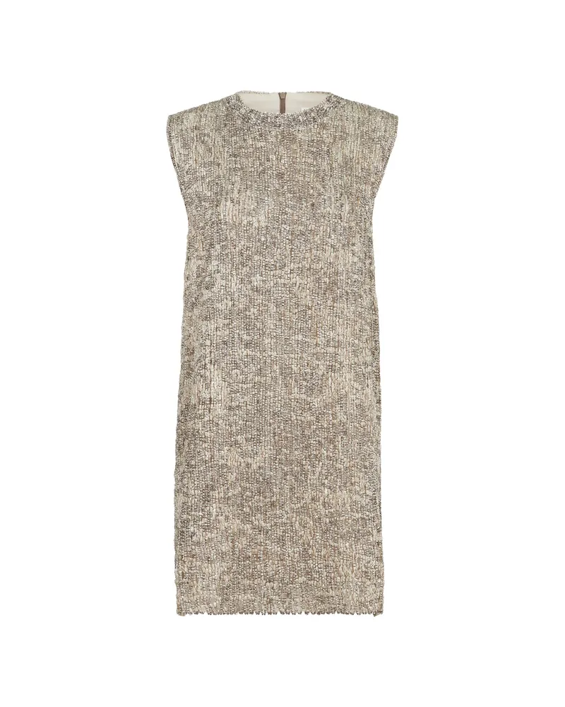 Brunello Cucinelli Dazzling Craquelé Embroidery Dress In Mohair And Wool Neutrals