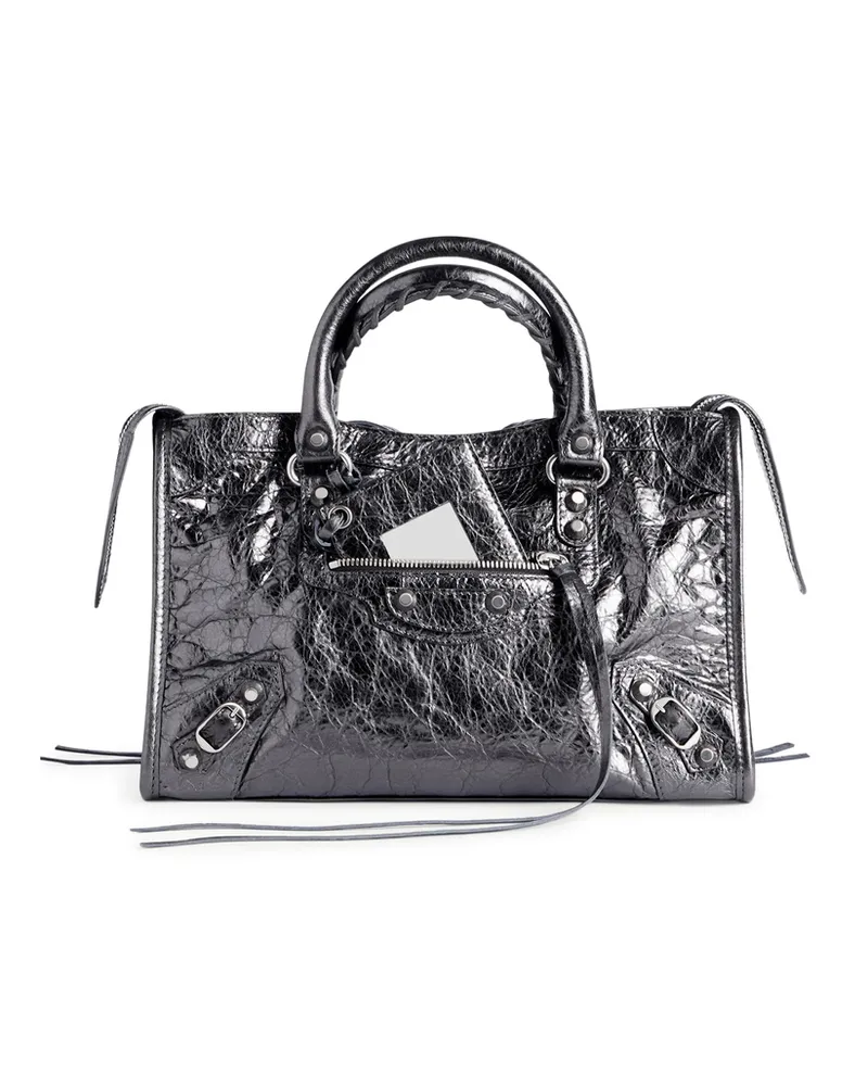 Balenciaga Small Le City Metallic Leather Tote Bag Grey