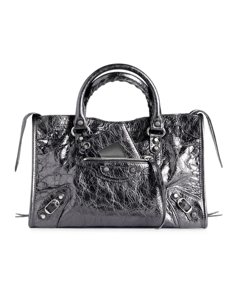 Balenciaga Small Le City Metallic Leather Tote Bag Grey