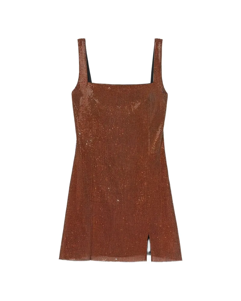 Self-Portrait Crystal-embellished Chainmail Mini Dress Brown