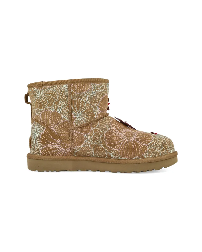 UGG Mini Meadow Embroidery Floral Appliqué Ankle Boots Brown