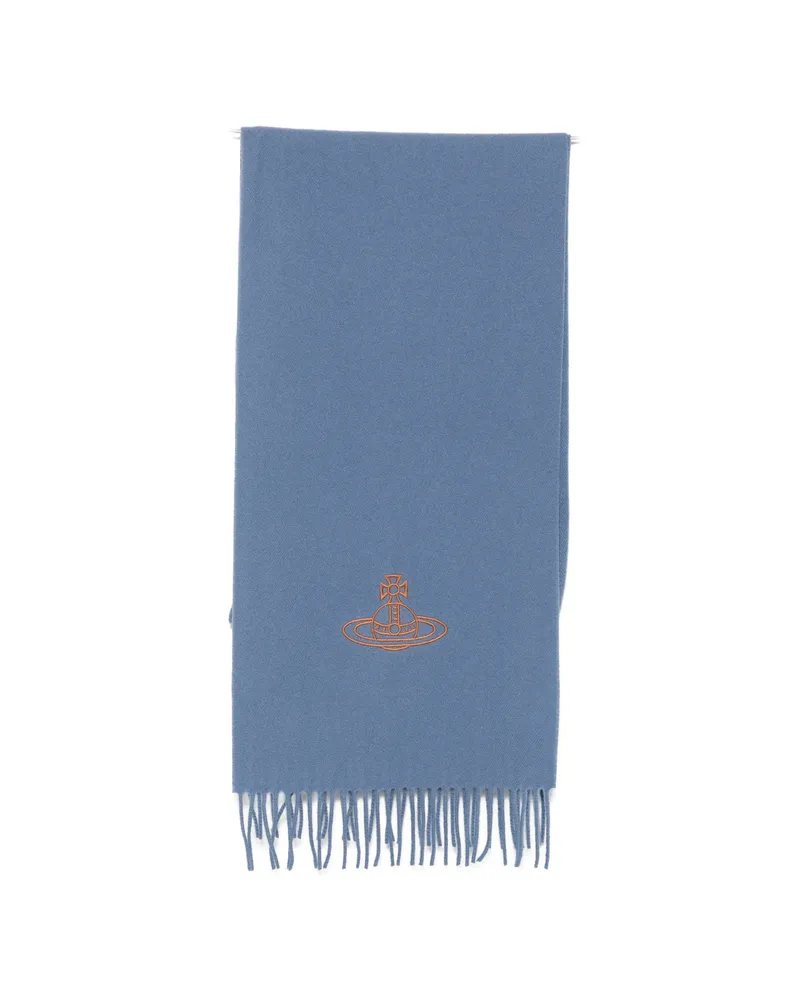 Vivienne Westwood Orb-embroidered Fringed Scarf Blue