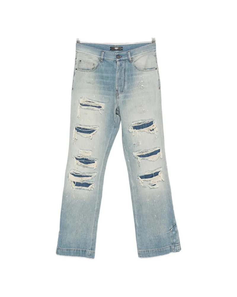 Amiri Distressed Paint-splatter Jeans Blue