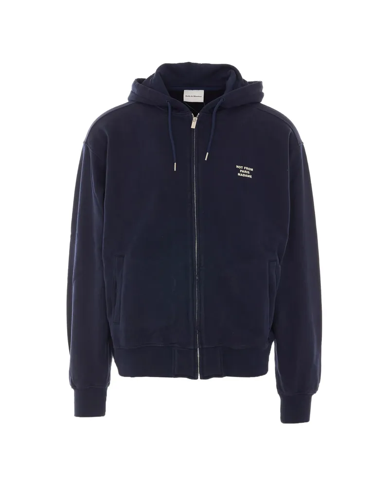 Drôle de Monsieur Logo-print Zip-up Hoodie Blue