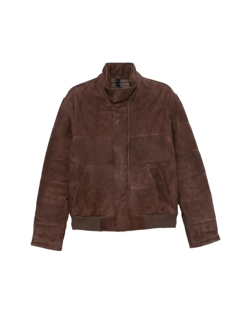 Tagliatore Quilted Suede Jacket Brown
