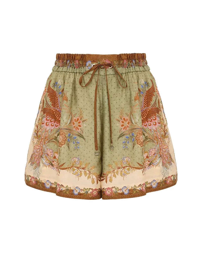Zimmermann Indra Floral-print Shorts Green