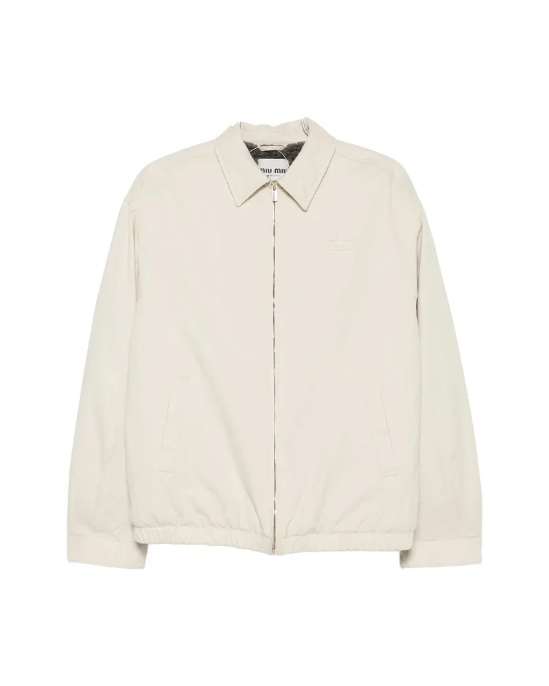 Miu Miu Logo-embroidered Zip-up Jacket Neutrals