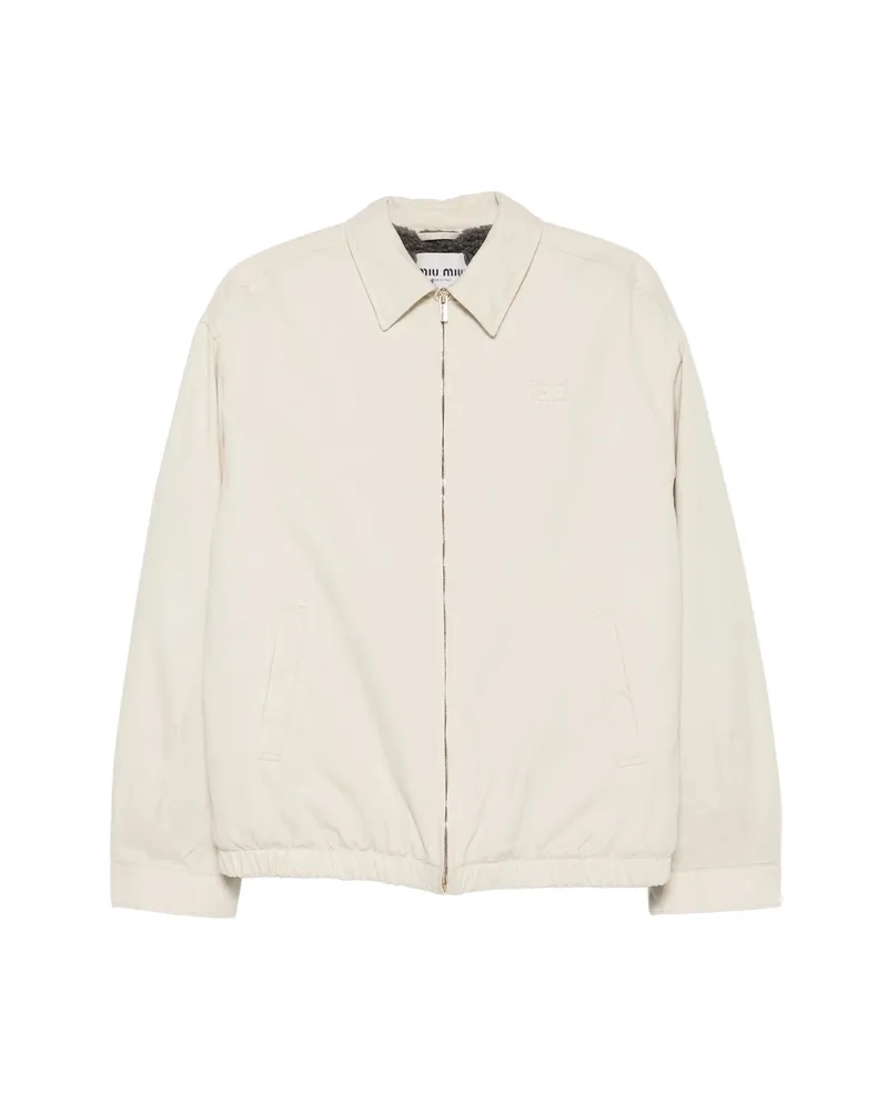 Miu Miu Logo-embroidered Zip-up Jacket Neutrals