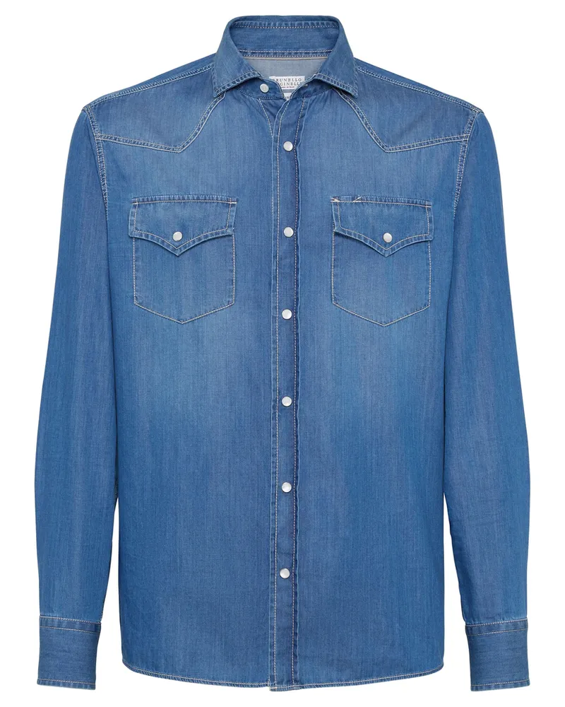 Brunello Cucinelli Denim Press-stud Fastening Shirt Blue