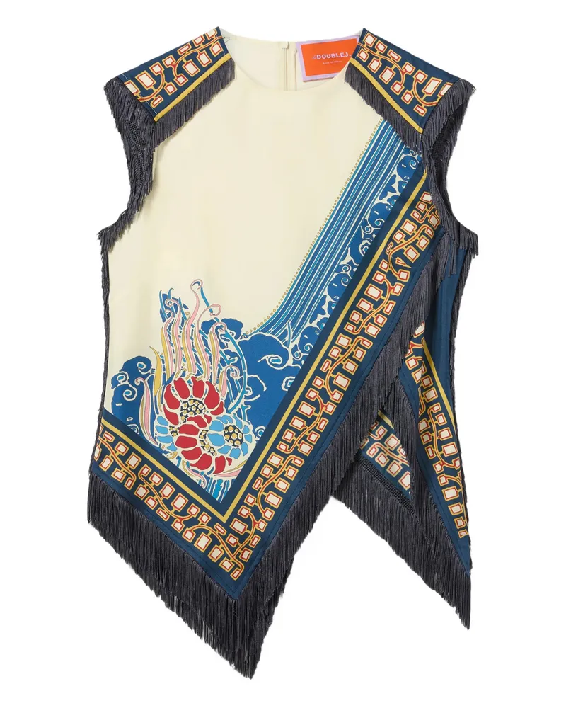 La DoubleJ Fringed Scarf Top Blue