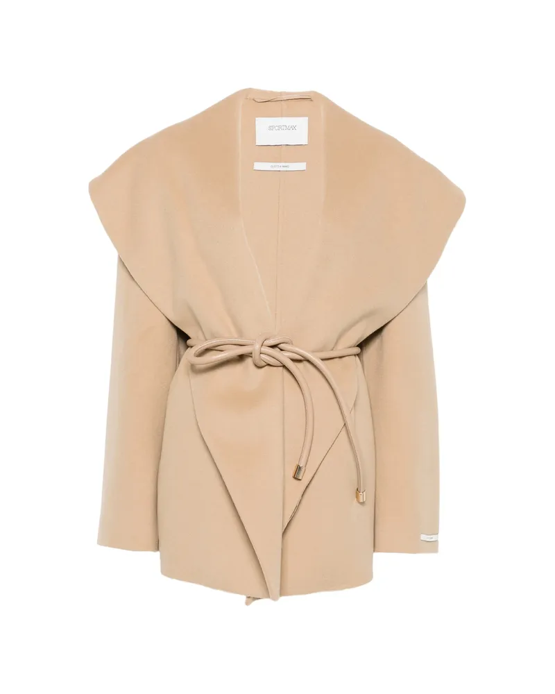 SPORTMAX Belted Shawl-collar Wool Coat Neutrals