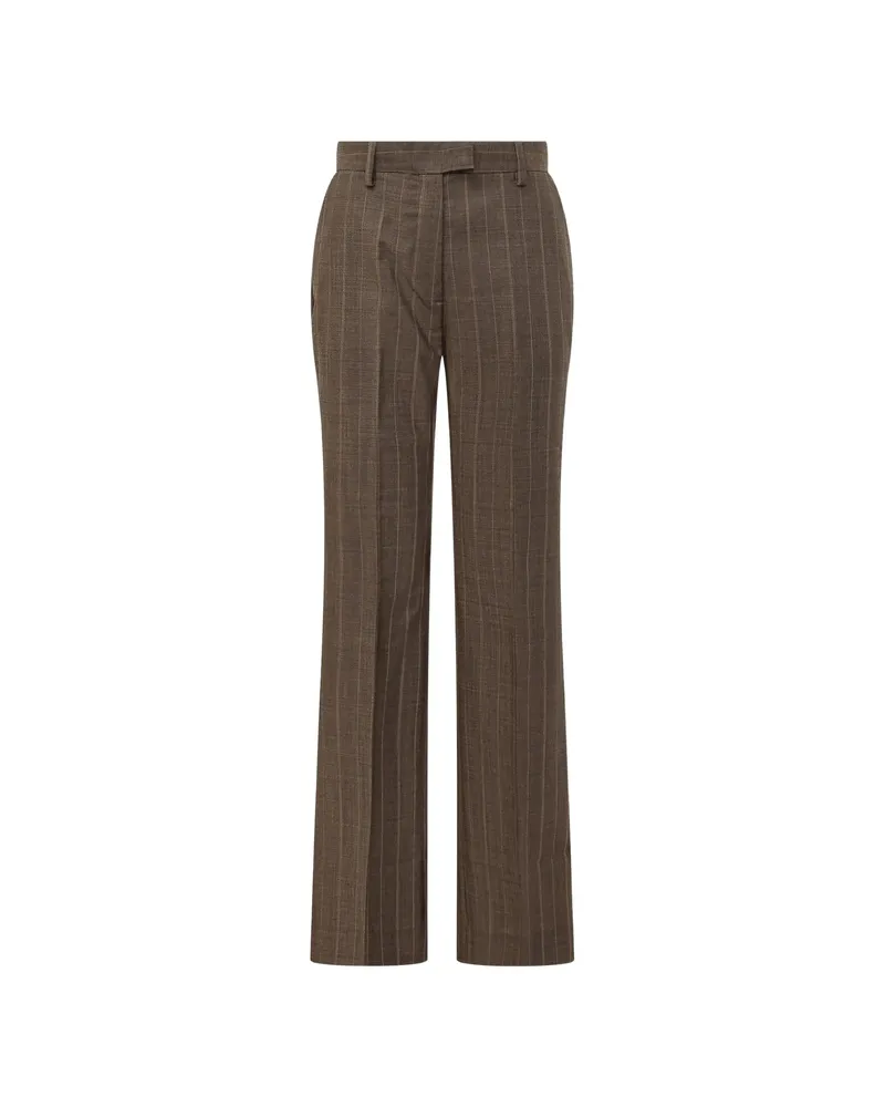 Ganni Pinstripe Straight-leg Trousers Brown
