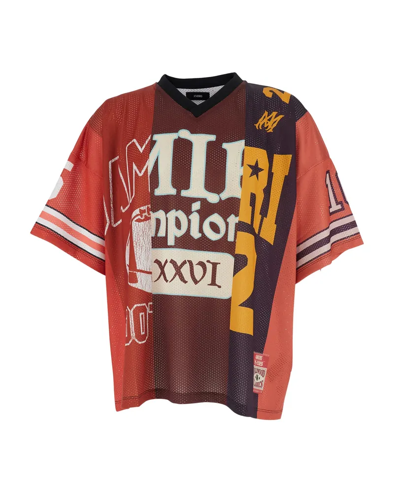 Amiri Patchwork V-neck T-shirt Red