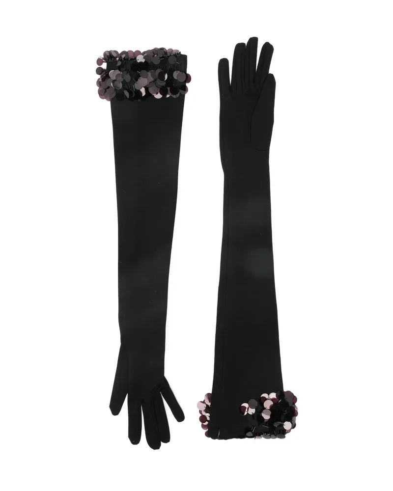 David Koma Payette Sequin-embellished Long Gloves Black
