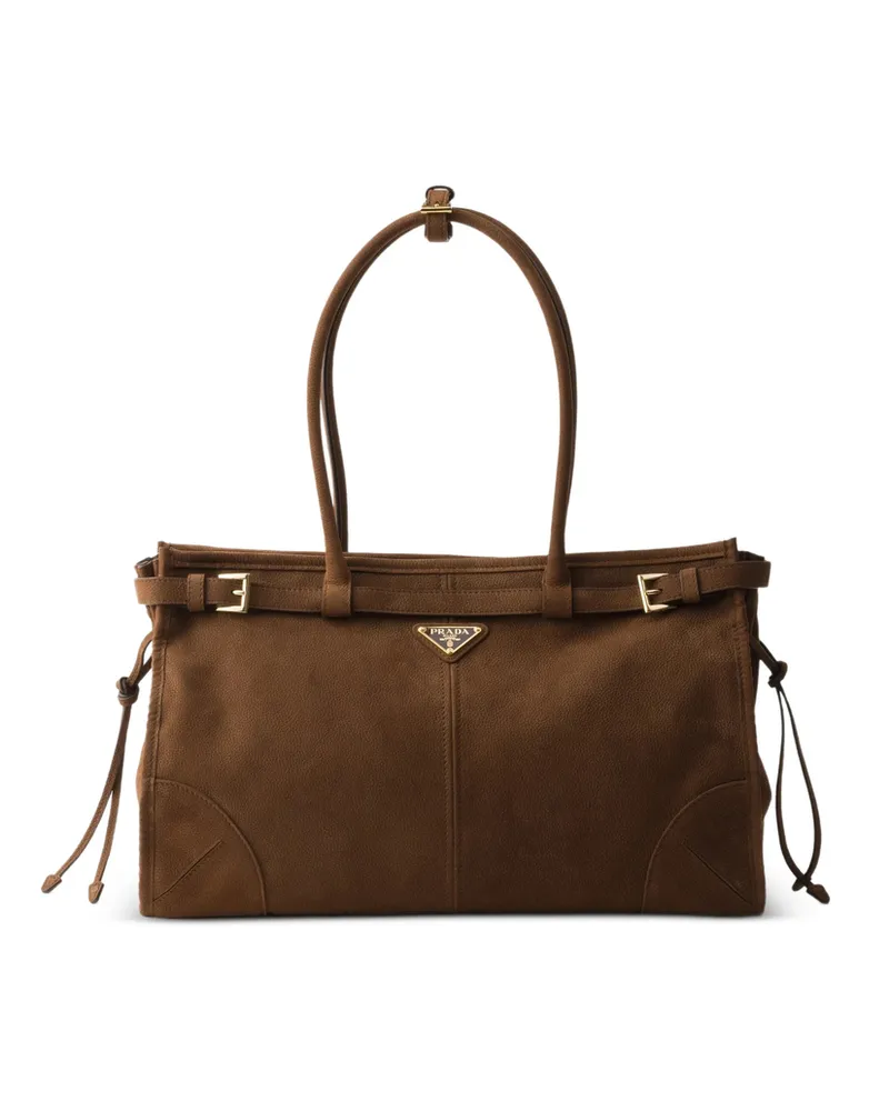 Prada Bonnie Large Nubuck Leather Handbag Brown