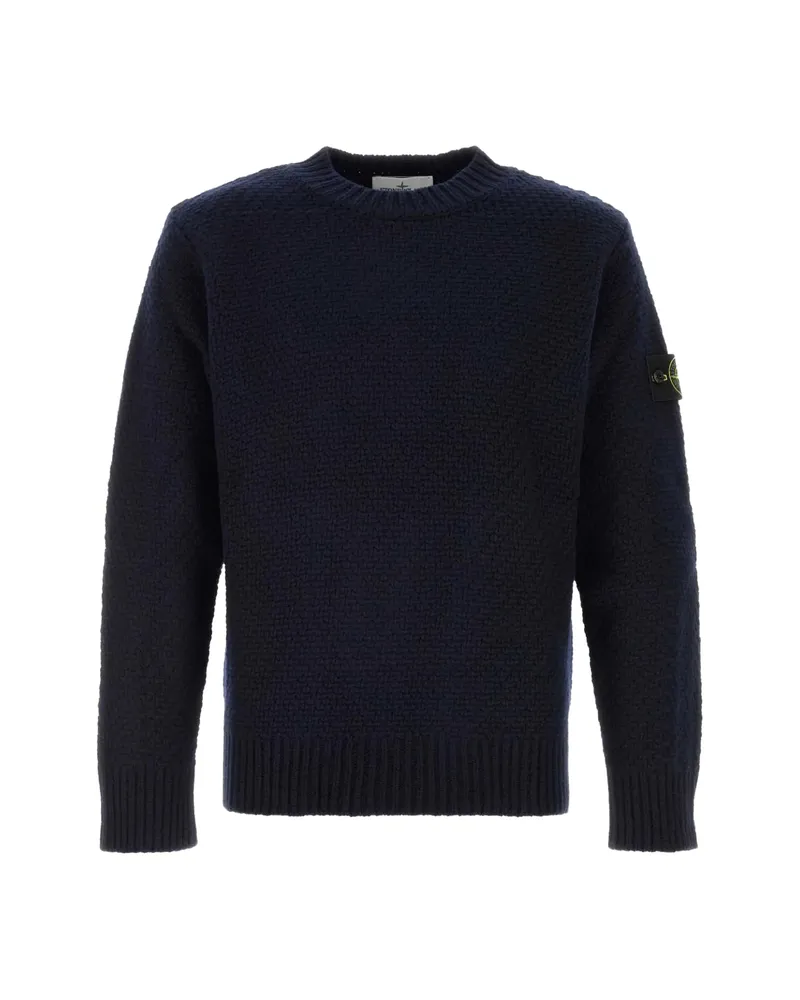 Stone Island Logo-patch Waffle-knit Sweater Blue