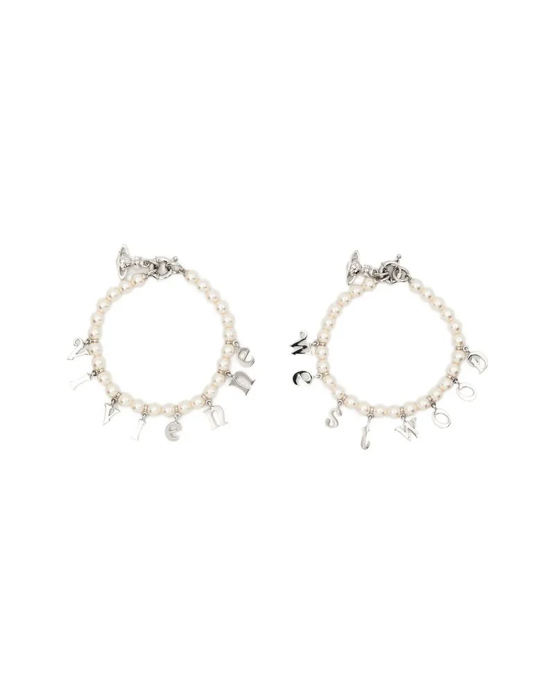 Vivienne Westwood Pearl Charm Bracelet (set Of Two Silver