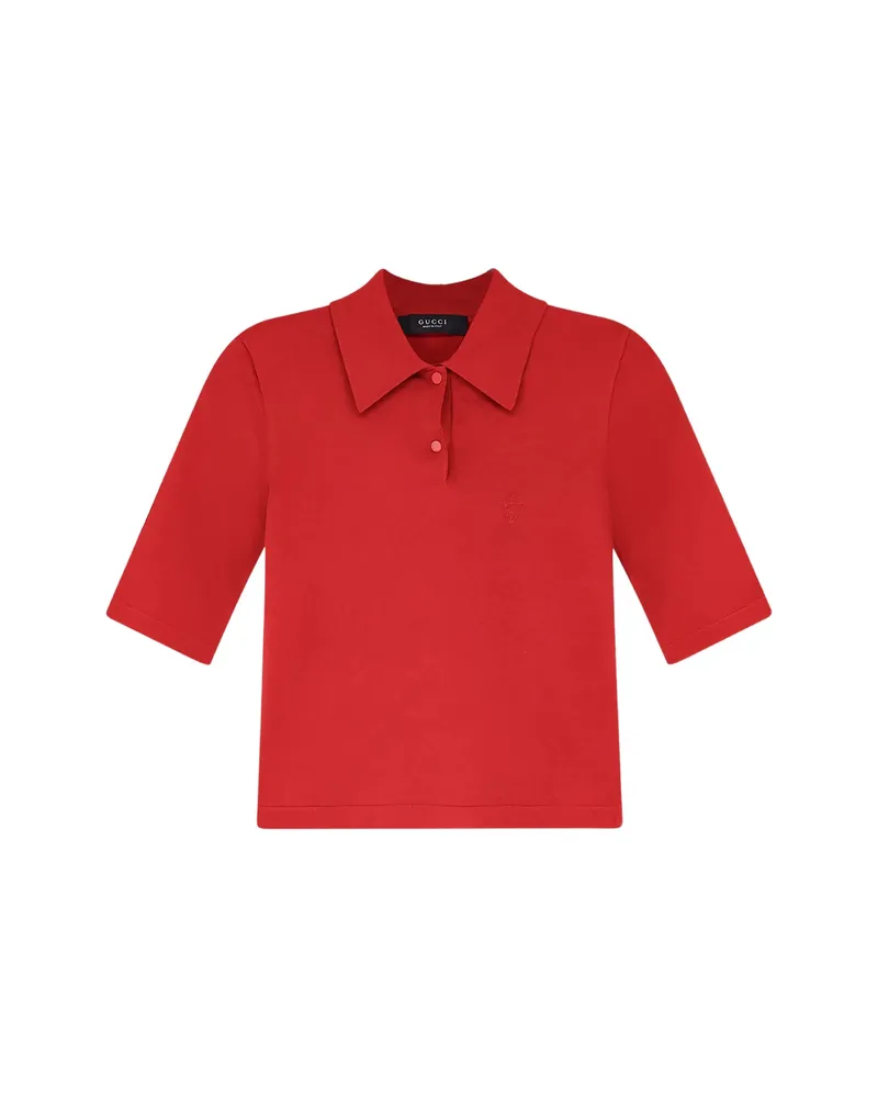 Gucci Crest-embroidered Polo Top Red
