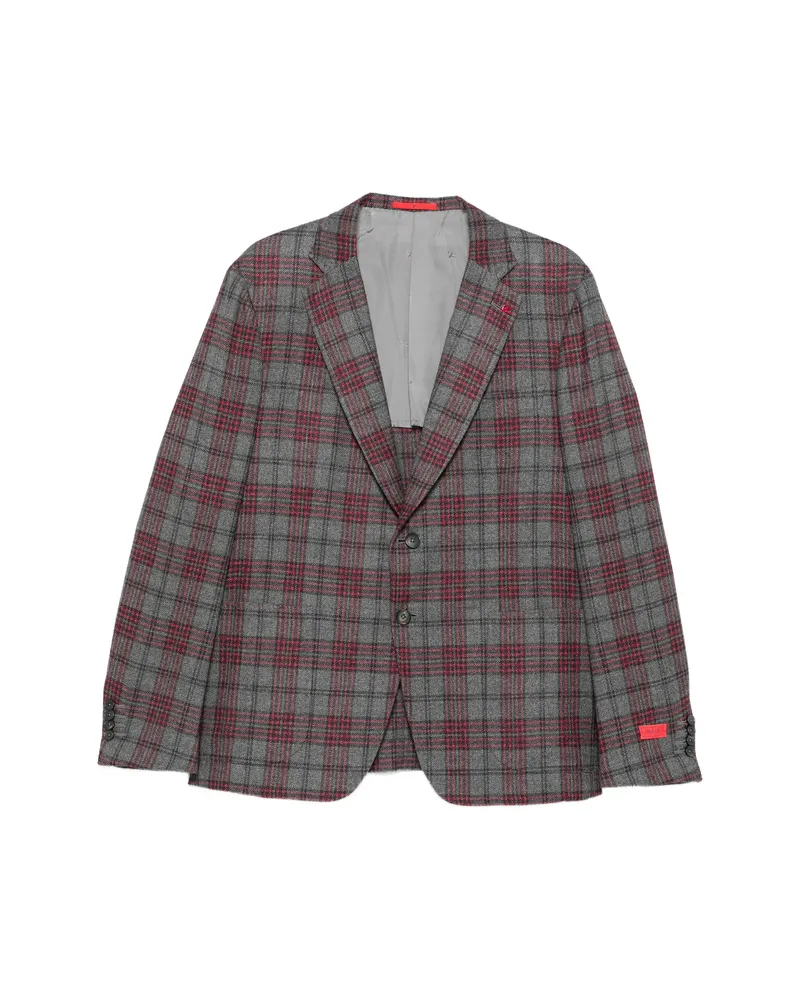 Isaia Check-pattern Notch-lapel Blazer Grey