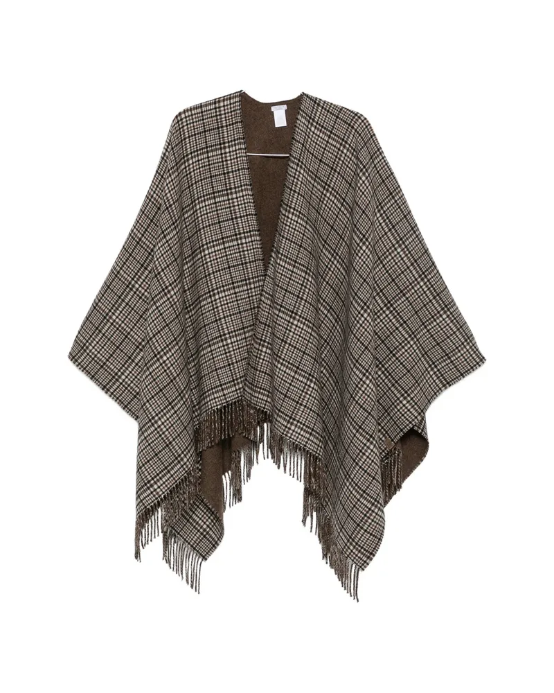 Brunello Cucinelli Check-pattern Fringed Poncho Neutrals