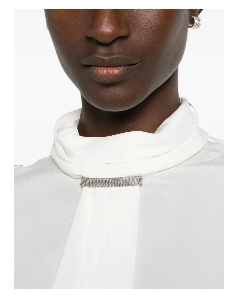 Brunello Cucinelli Monili-embellished Silk Blouse White