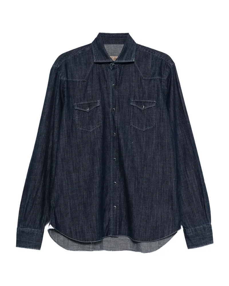 BARBA Chest-pocket Denim Shirt Blue