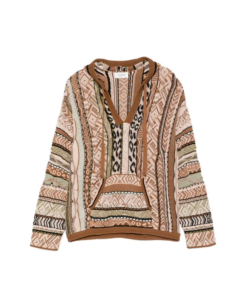 Laneus Patterned Knitted Hoodie Neutrals