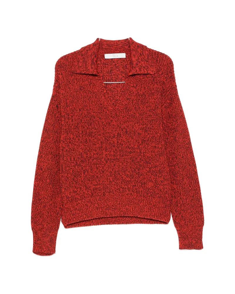 TELA Beni Marl-knit V-neck Sweater Red