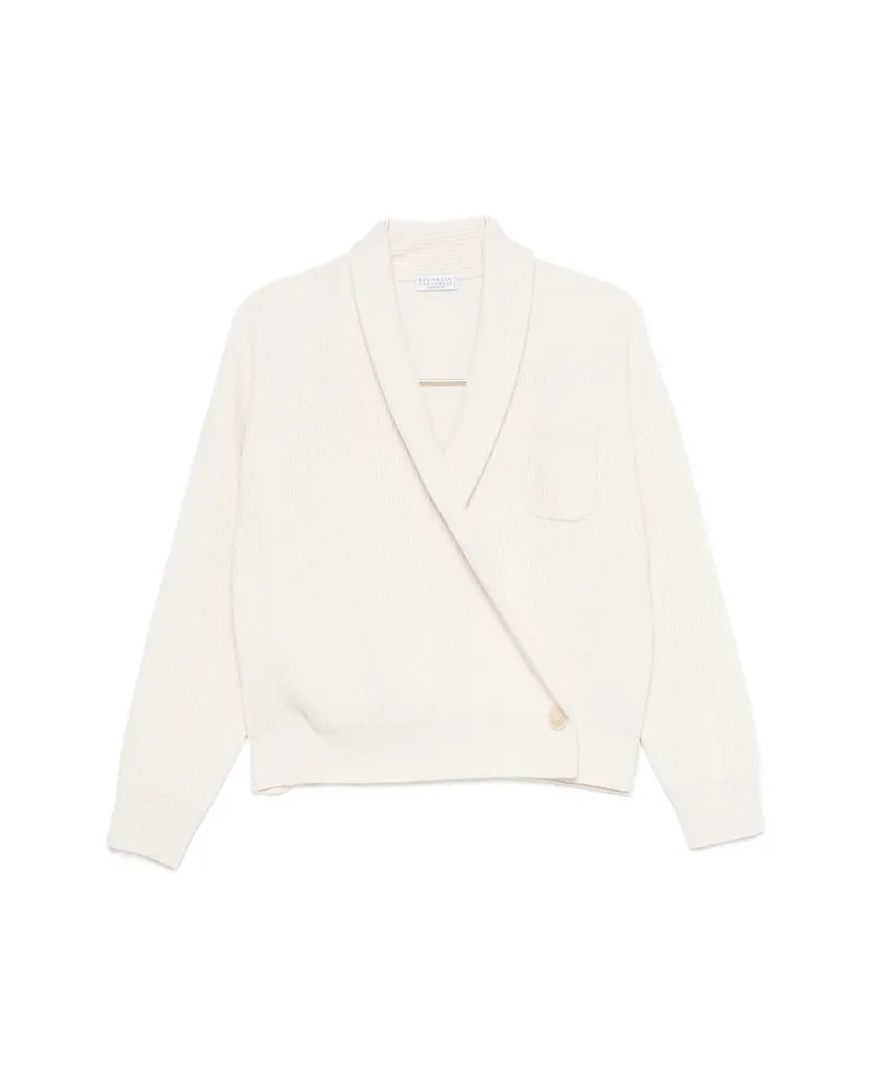 Brunello Cucinelli Ribbed-knit Wrap-style Sweater White