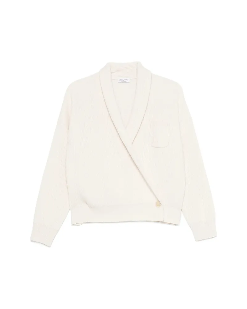 Brunello Cucinelli Ribbed-knit Wrap-style Sweater White