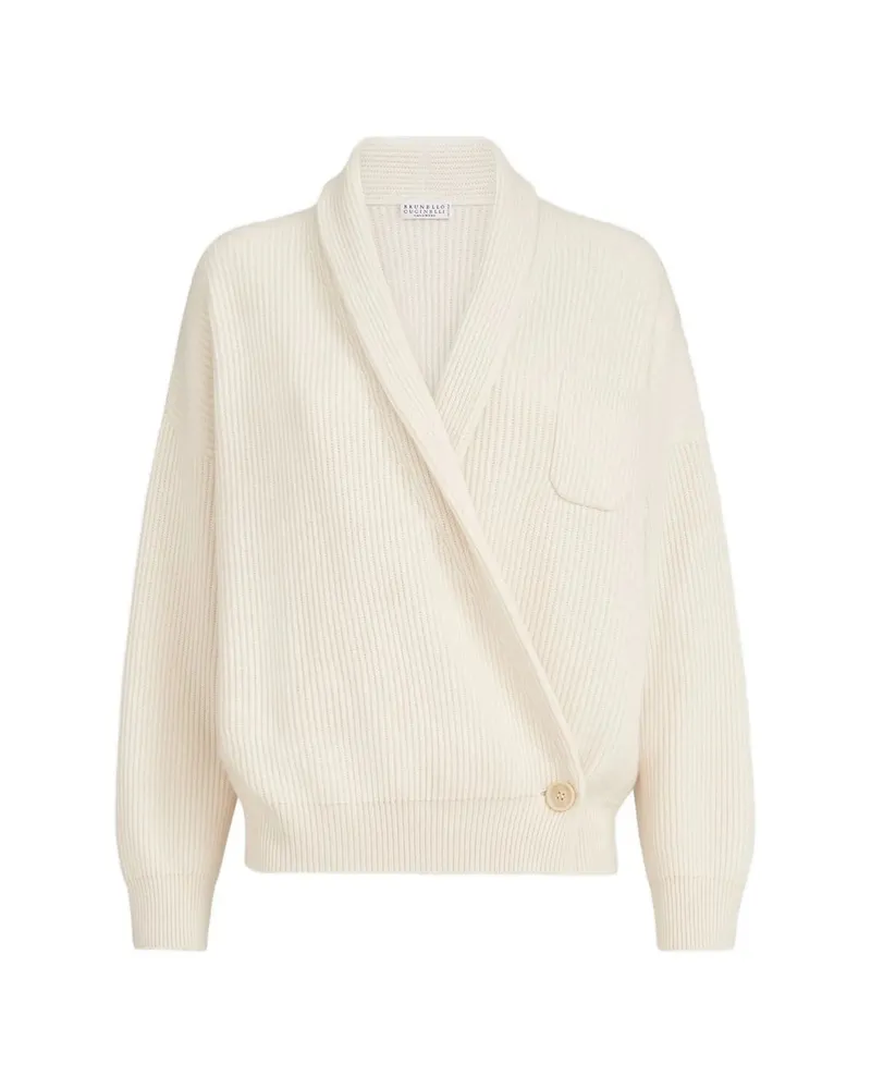 Brunello Cucinelli Cashmere English Rib Cardigan White