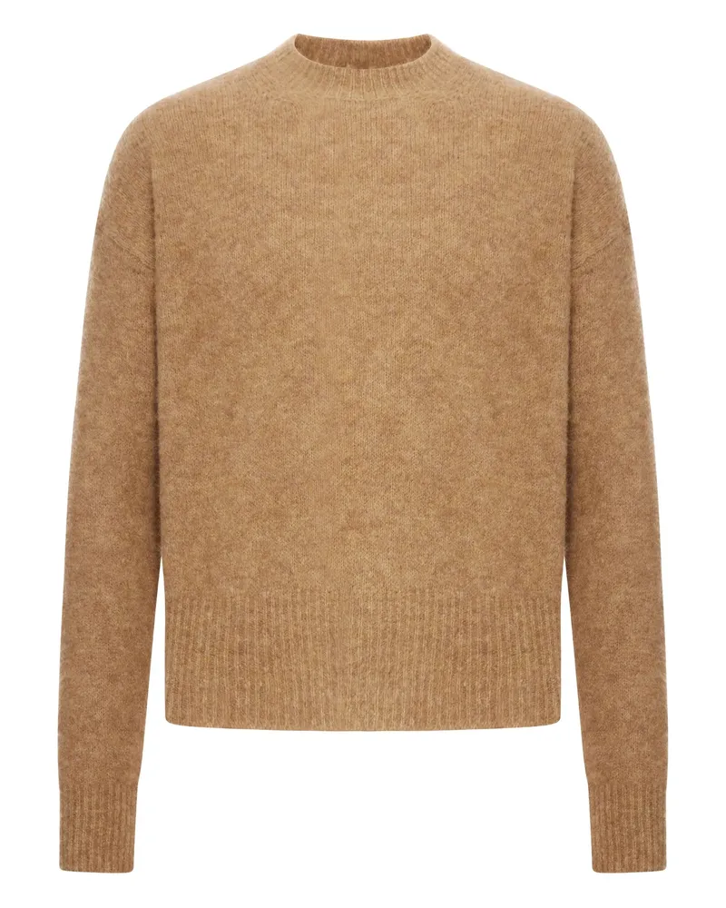 AMI Paris Logo-detail Crew-neck Sweater Brown
